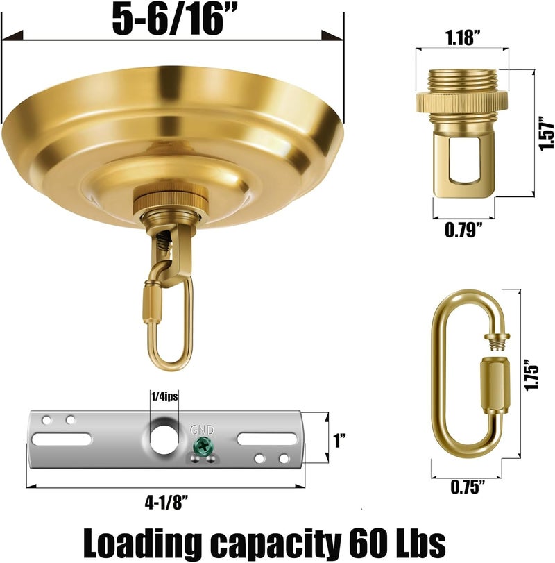 MAYOMAJO 2 Pack of 5-5/16 Inches Light Canopy Kit, Heavy Duty Replacement Cover Plate with Mounting Hardware for Chandelier, Pendant Lighting & Swag Light (Brass, 5-5/16 Inch Canopy) - Image 2